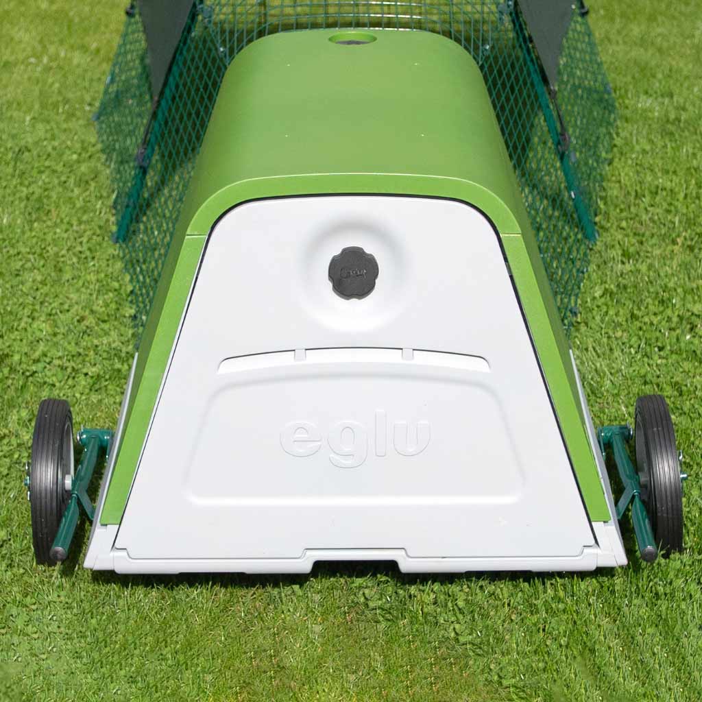 Eglu Go Wheels have levers on each side to engage the wheels and raise or lower the house from the ground.