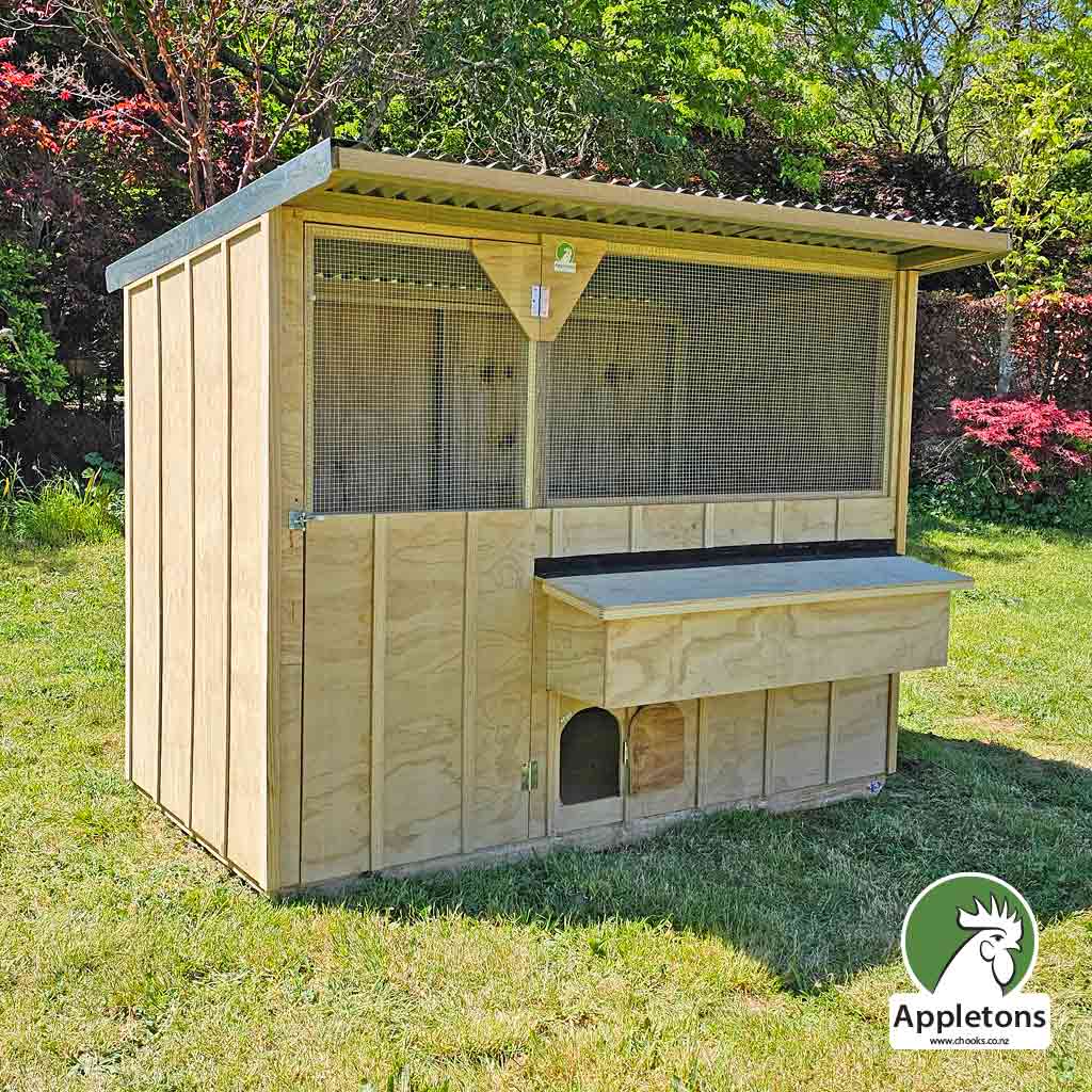 Appletons Batten Walk-In Hen House with person size door, laying box, large welded mesh window, pophole set in front panel