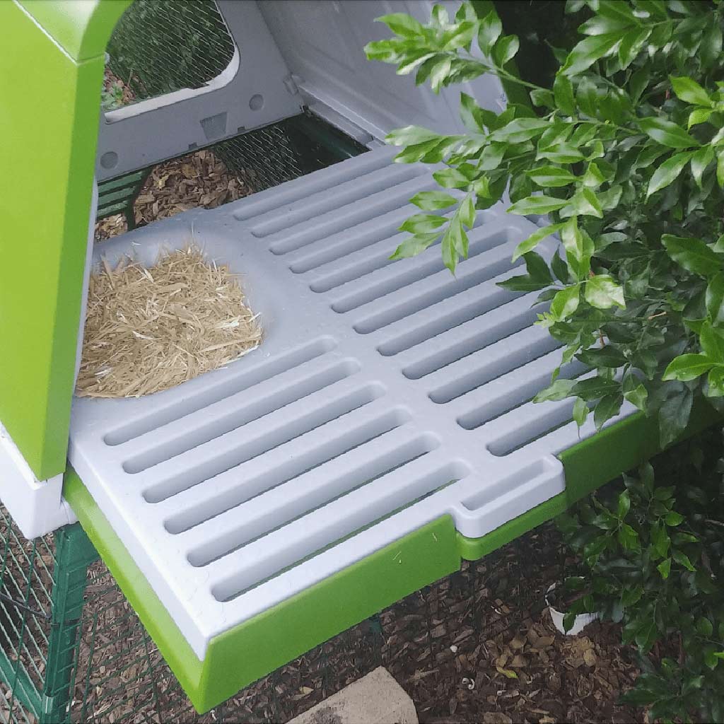 Detail showing the roosting rack in the Omlet Eglu Go House.