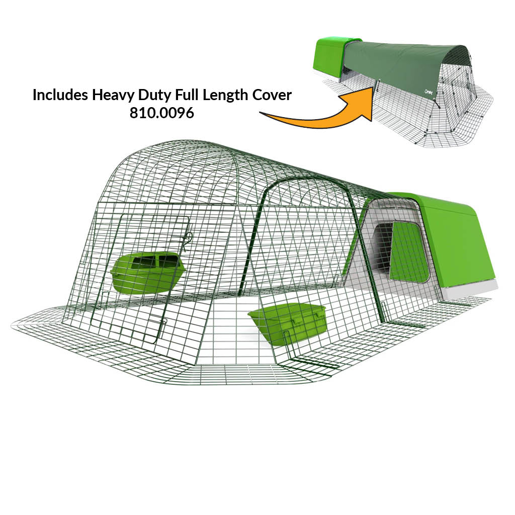 Green Eglu Go Chicken Coop with 2m Run plus heavy duty full length cover 810-0096