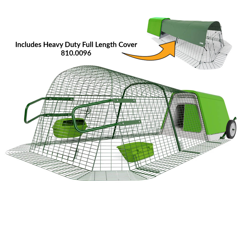 Green Eglu Go Chicken Coop with 2m Run plus wheels and handles and heavy duty full length cover 810-0096