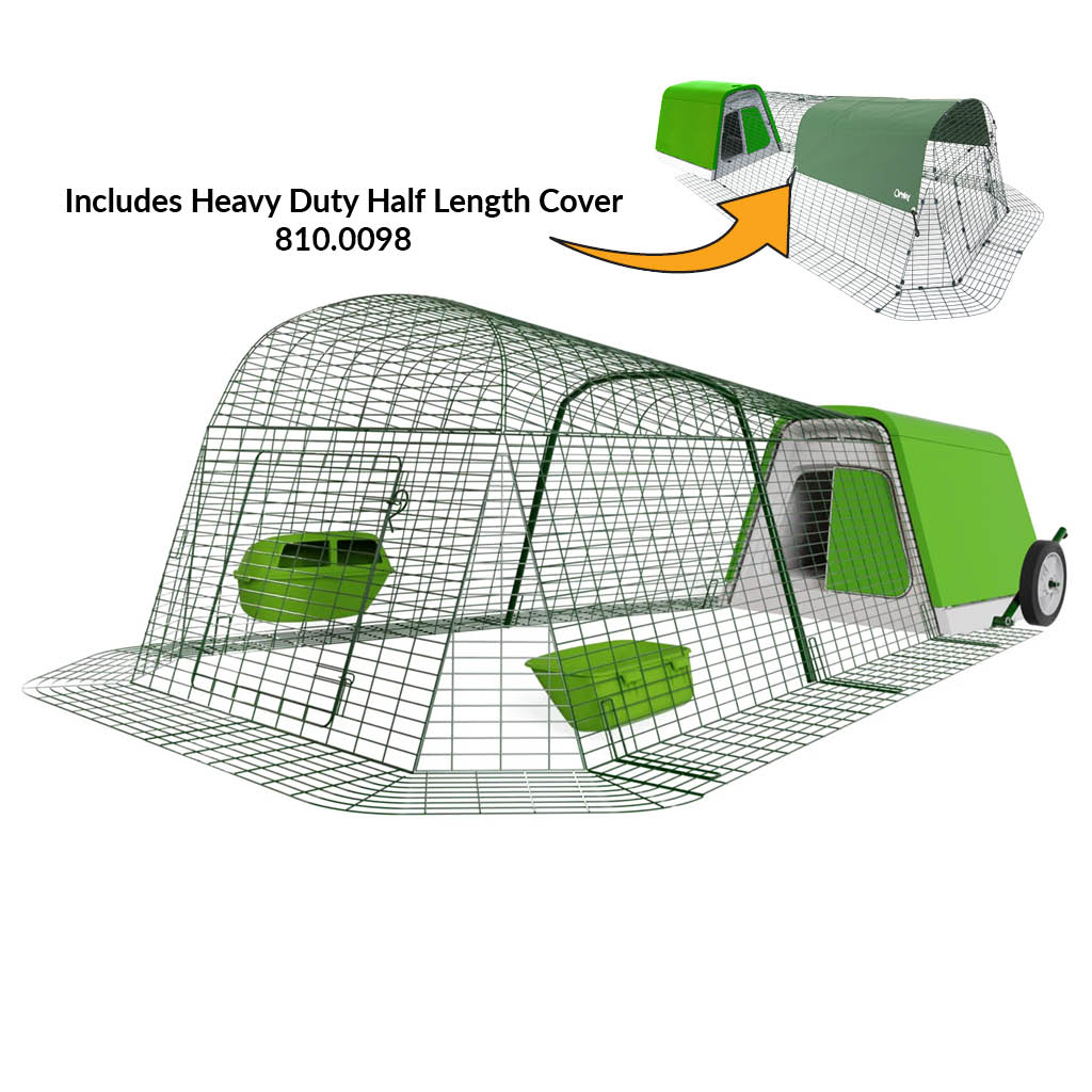 Green Eglu Go Chicken Coop with 2m Run plus wheels and heavy duty half length cover 810-0098
