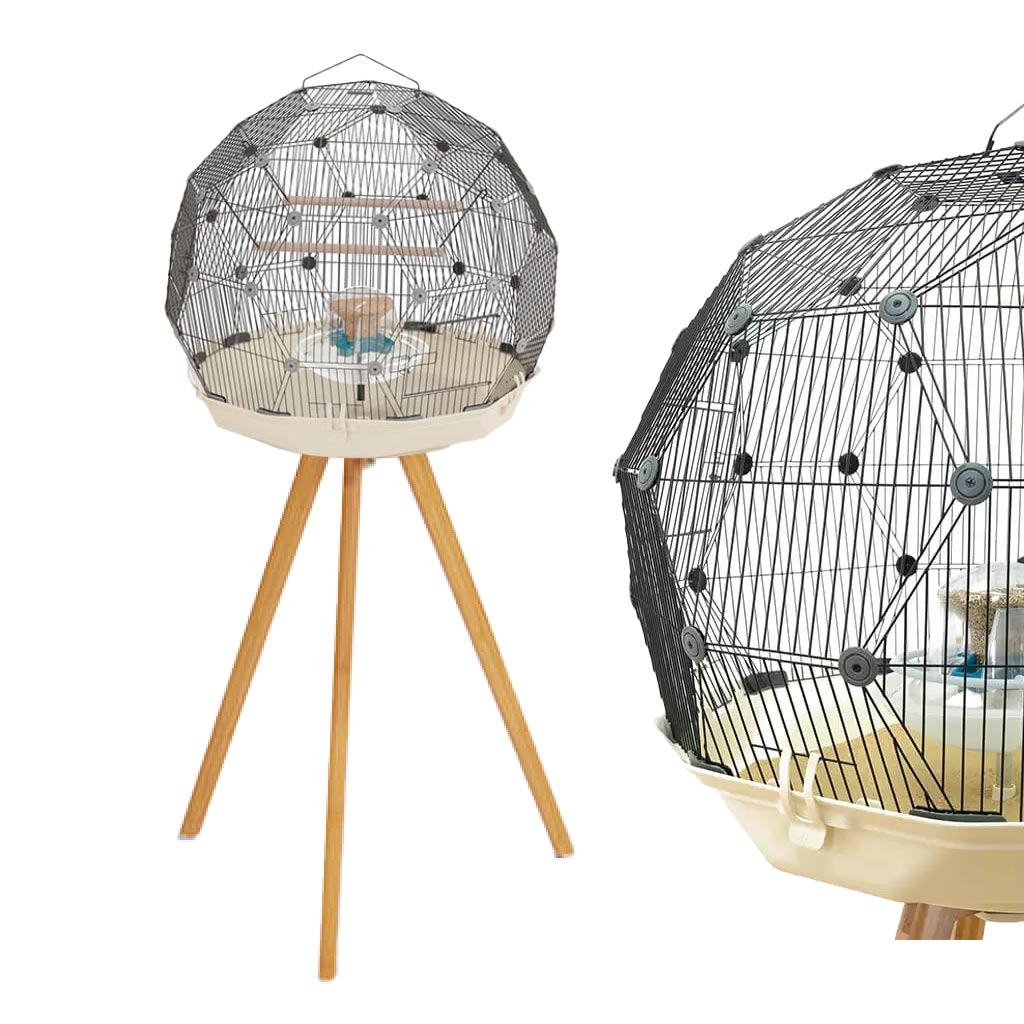 Geo Bird Cage BLACK wire with CREAM base
