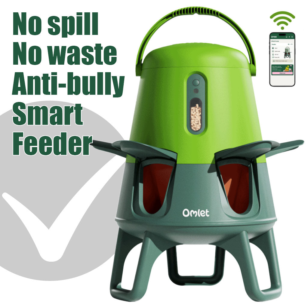 Smart no spill no waste anti-bully chicken feeder Omlet champions