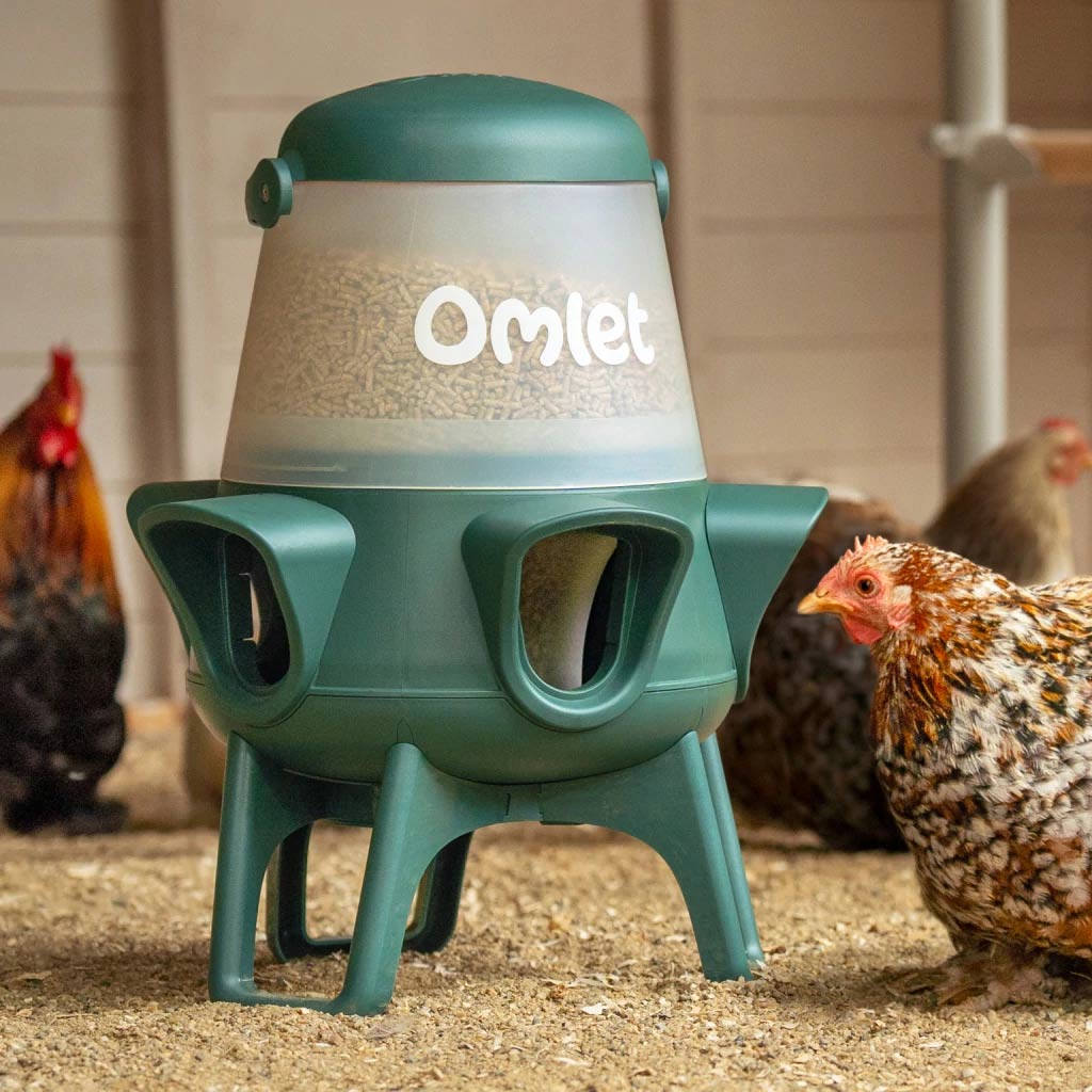 Omlet’s no waste 5kg chicken feeder will feed 6 hens for 7 days.