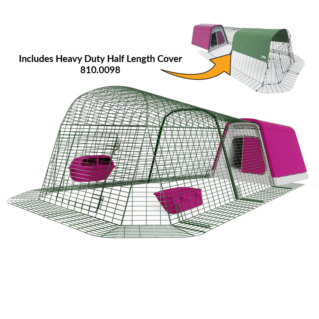 Purple Eglu Go Chicken Coop with 2m Run plus heavy duty half length cover 810-0098