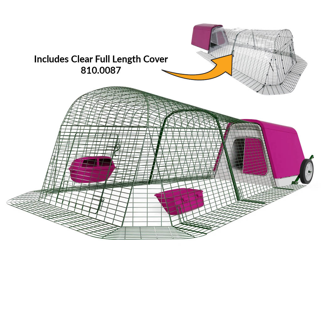 Purple Eglu Go Chicken Coop with 2m Run plus wheels and clear full length cover 810-0087