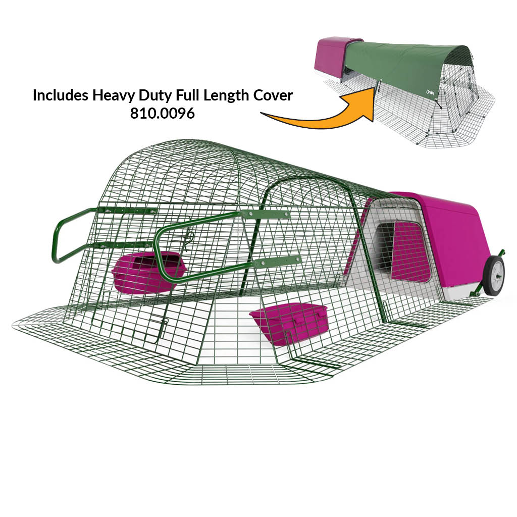 Purple Eglu Go Chicken Coop with 2m Run plus wheels and handles and heavy duty full length cover 810-0096