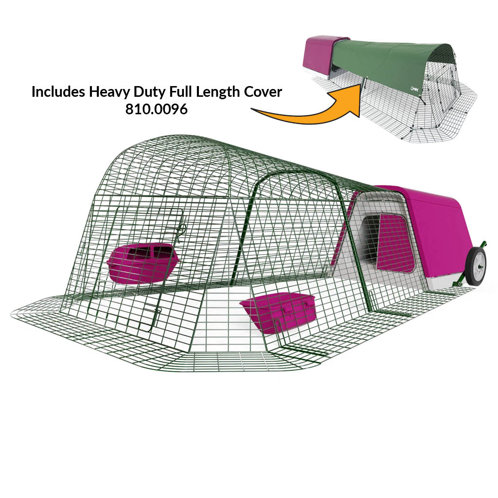 Purple Eglu Go Chicken Coop with 2m Run plus wheels and heavy duty full length cover 810-0096