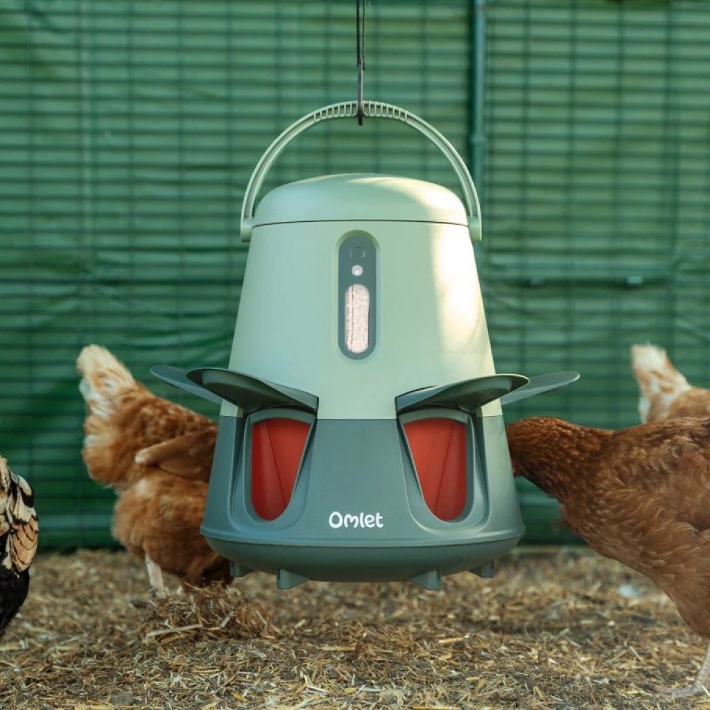 Remove the legs and use the handle to hang your smart automatic chicken feeder
