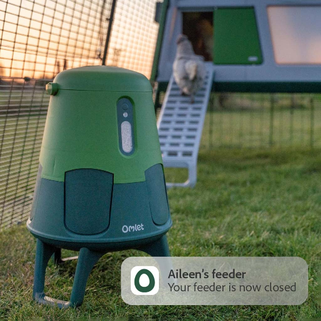 Chicken feeder ports open and close automatically on a daylight sensor, no need to remove the feeder at night