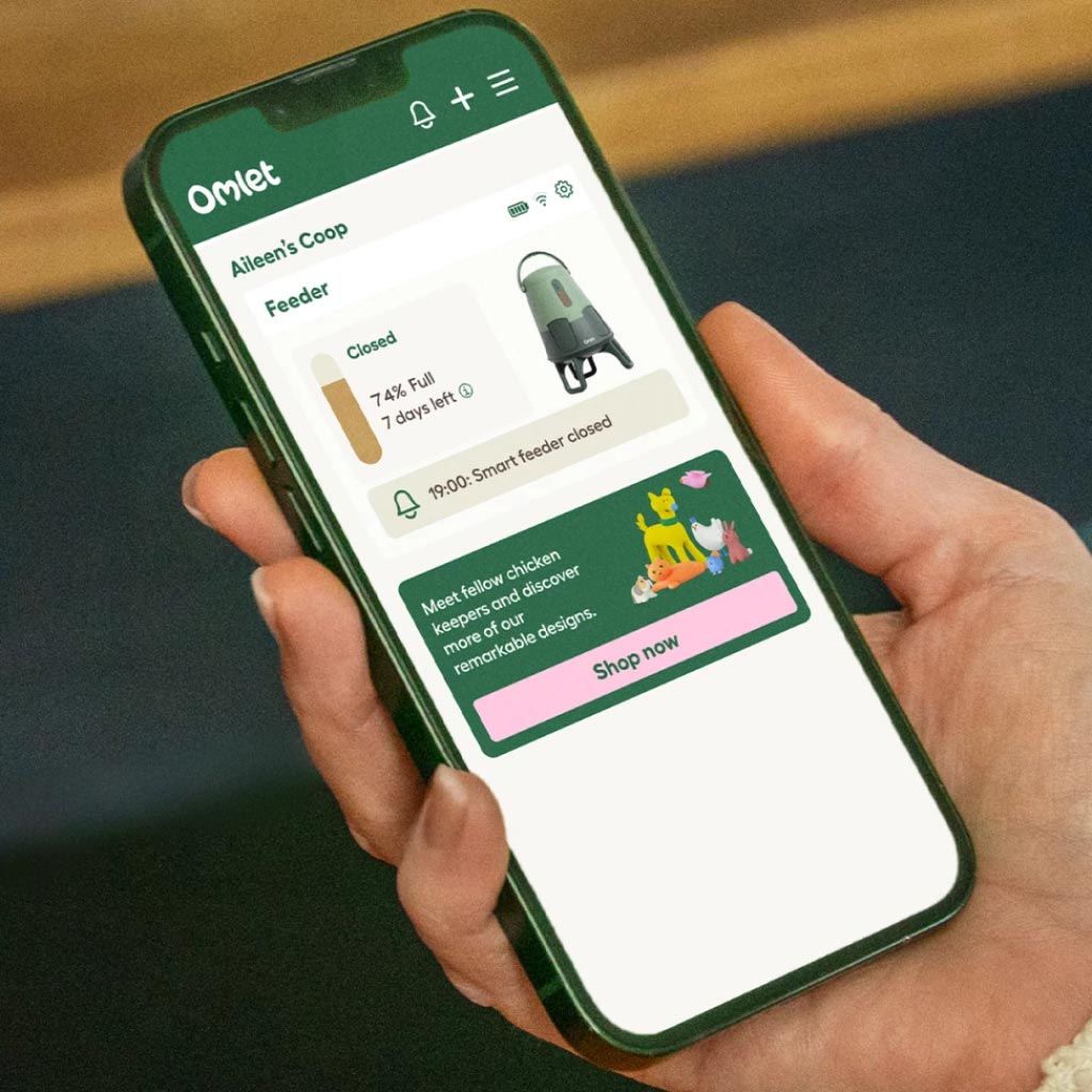 Omlet Smart Feeder get in app notifications straight to your phone