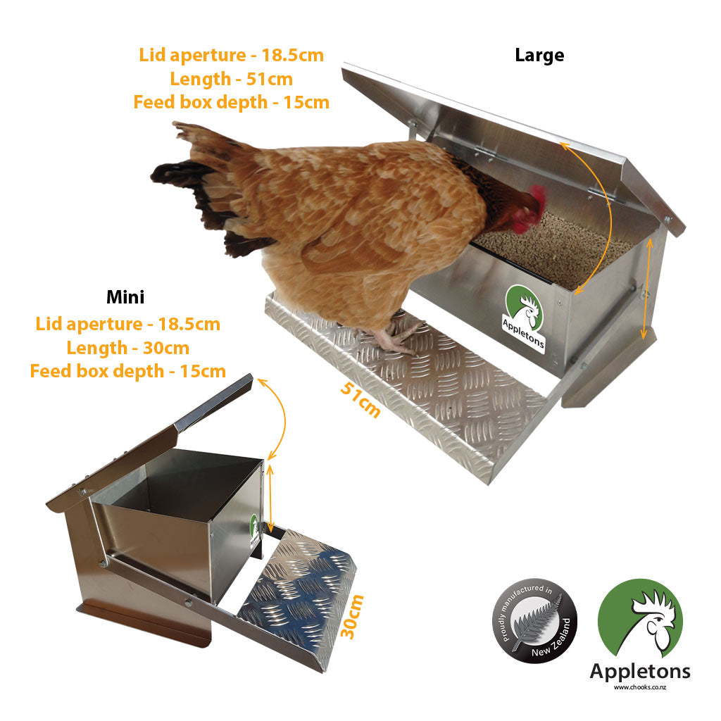 Large & Mini Step On Feeders side by side