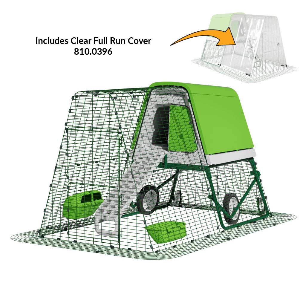 Green Eglu Go UP Coop 2m run Wheels Clear full run cover 810-0396