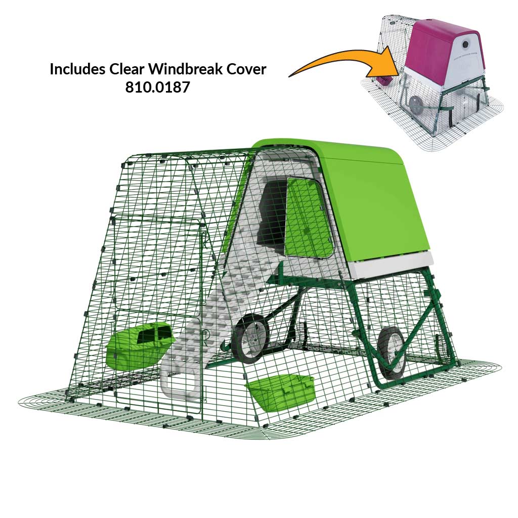 Green Eglu Go UP Coop 2m run Wheels Clear windbreak cover 810-0187