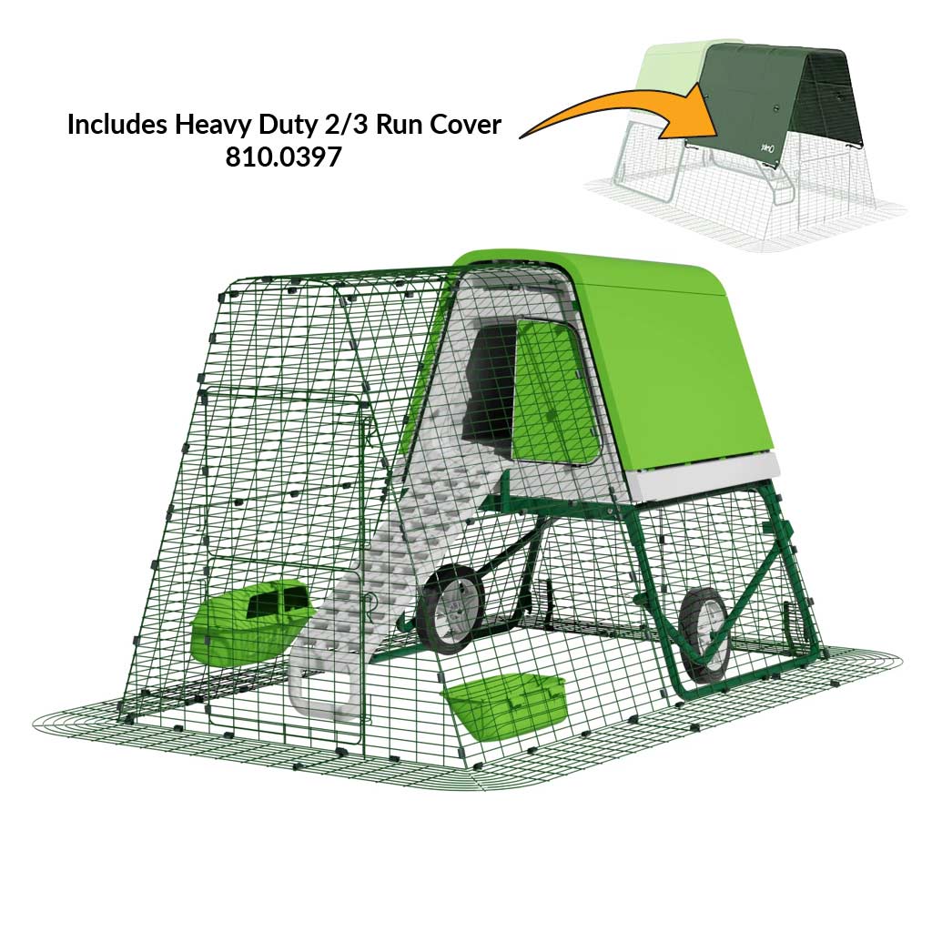 Green Eglu Go UP Coop 2m run Wheels Heavy Duty two-third cover 810-0397