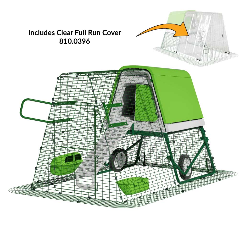 Green Eglu Go UP Coop 2m run Wheels Handles Clear full run cover 810-0396
