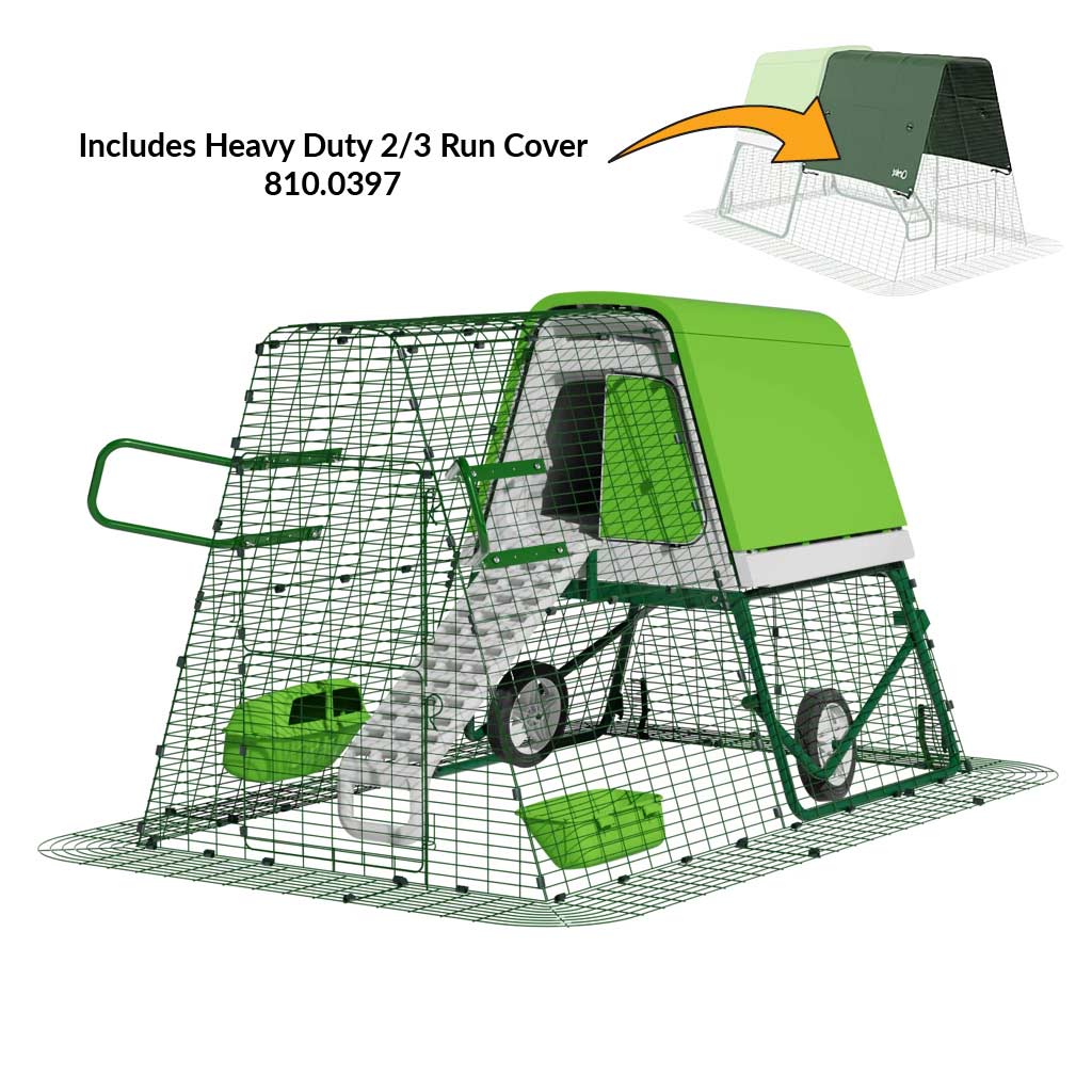 Green Eglu Go UP Coop 2m run Wheels Handles Heavy Duty two-third cover 810-0397