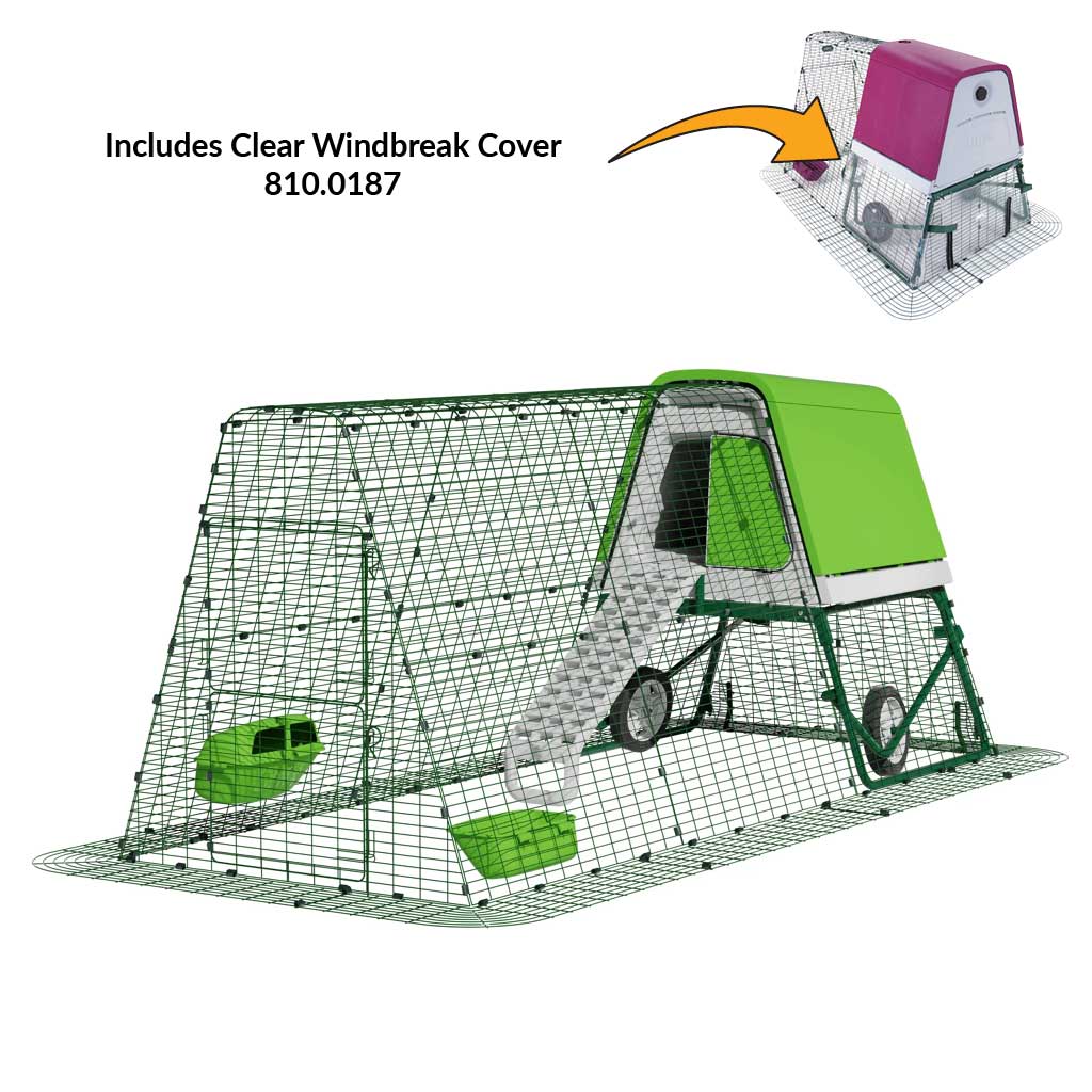 Green Eglu Go UP Coop 3m run Wheels Clear windbreak cover 810-0187