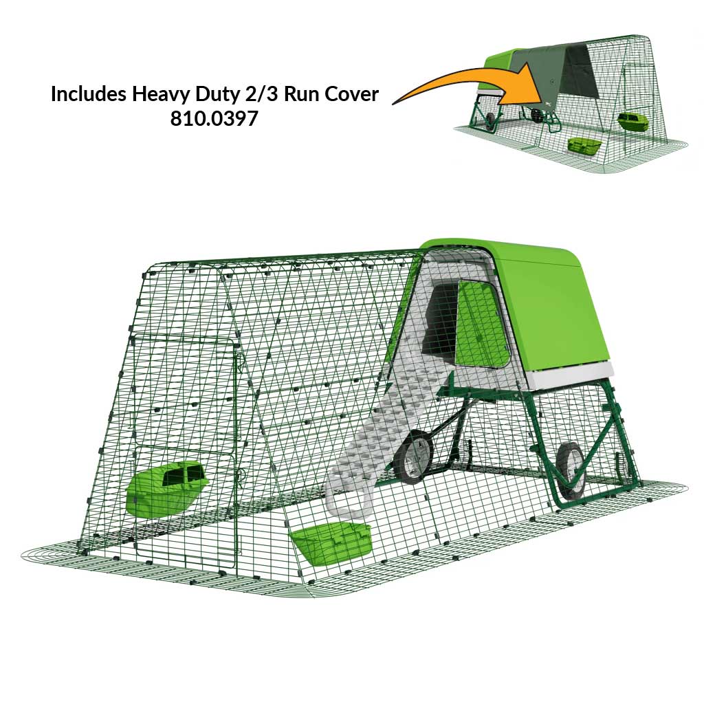 Green Eglu Go UP Coop 3m run Wheels Heavy Duty two-third cover 810-0397