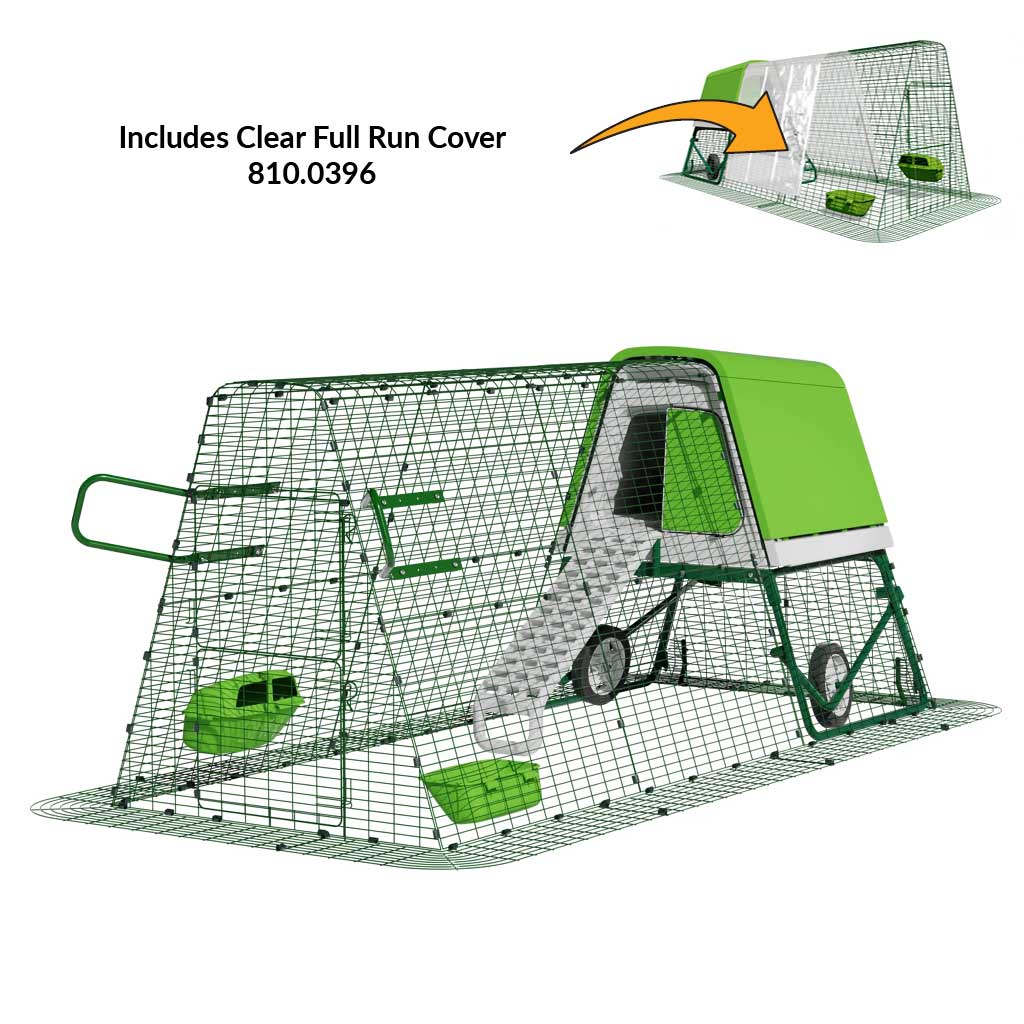 Green Eglu Go UP Coop 3m run Wheels Handles Clear full run cover 810-0396
