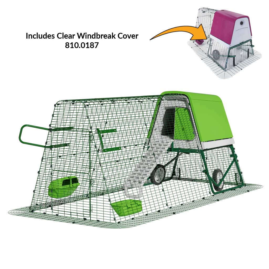 Green Eglu Go UP Coop 3m run Wheels Handles Clear windbreak cover 810-0187