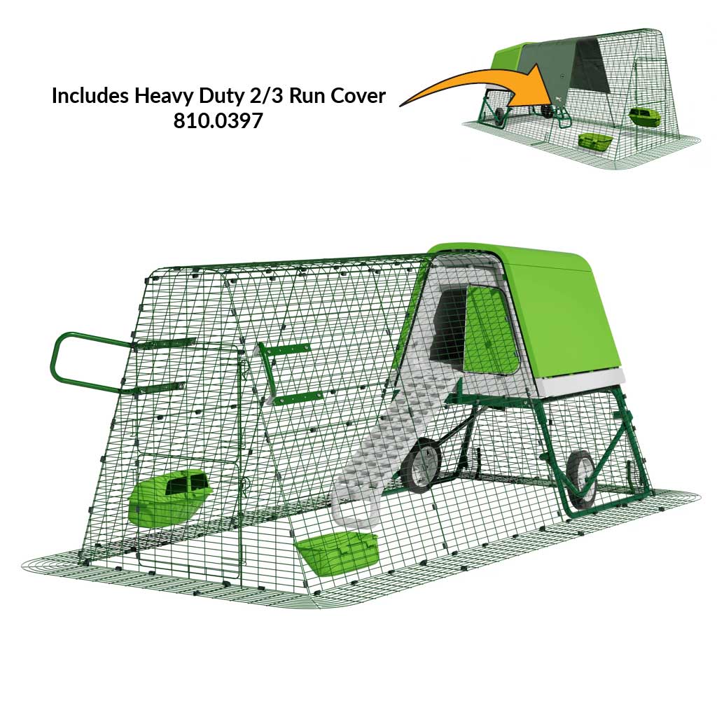 Green Eglu Go UP Coop 3m run Wheels Handles Heavy Duty two-third cover 810-0397