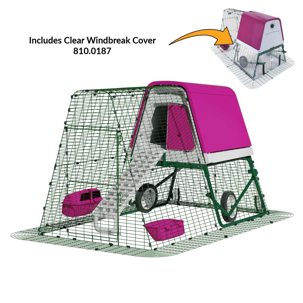 Purple Eglu Go UP Coop 2m run Wheels Clear windbreak cover 810-0187