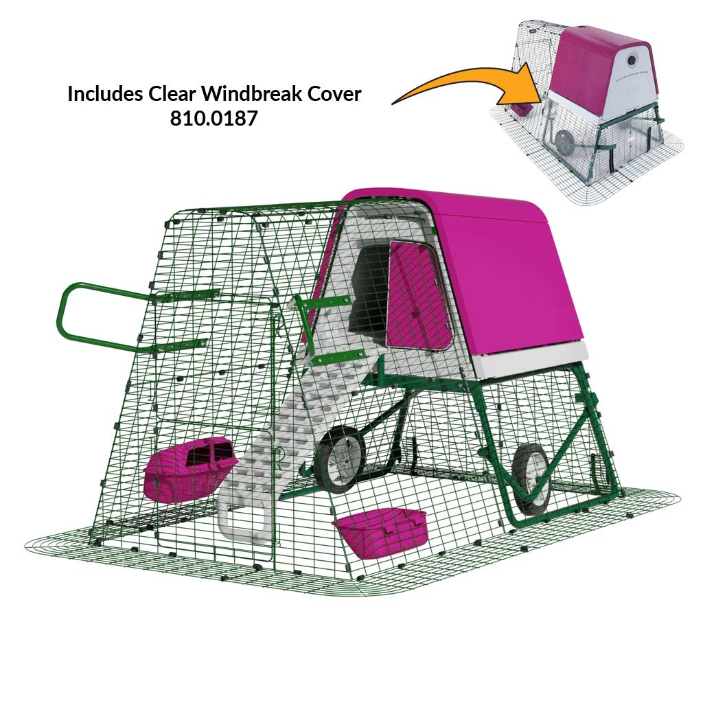 Purple Eglu Go UP Coop 2m run Wheels Handles Clear windbreak cover 810-0187