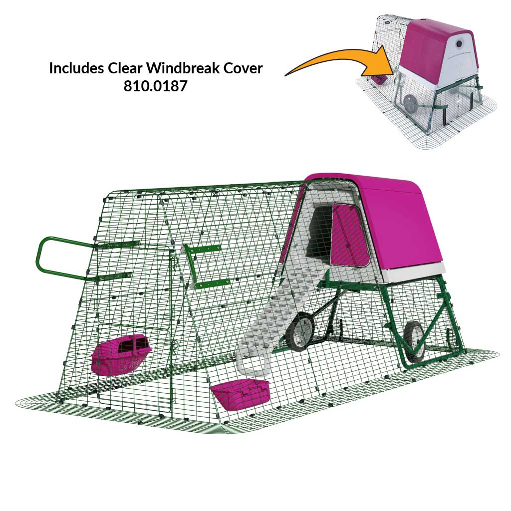 Purple Eglu Go UP Coop 3m run Wheels Handles Clear windbreak cover 810-0187
