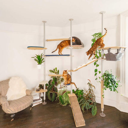 The indoor Freestyle floor to ceiling cat tree is an innovative and customisable cat tower, available with a wide range of fun accessories