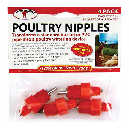 Water Nipple for Poultry : Pack of 4 (Red) - High Flow