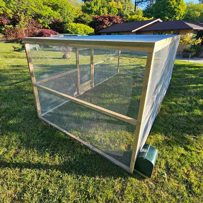 Welded mesh roof panels make the Appletons Freestanding Extended Walk-In Poultry Run fully enclosed