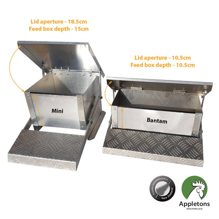 Mini & Bantam Step On Feeders side by side