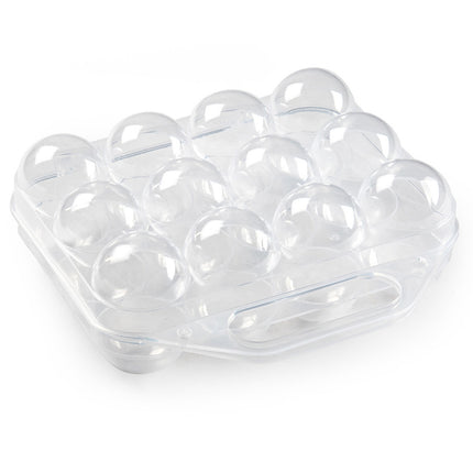 Clear egg carrier for 12 eggs and a built in handle, dishwasher safe