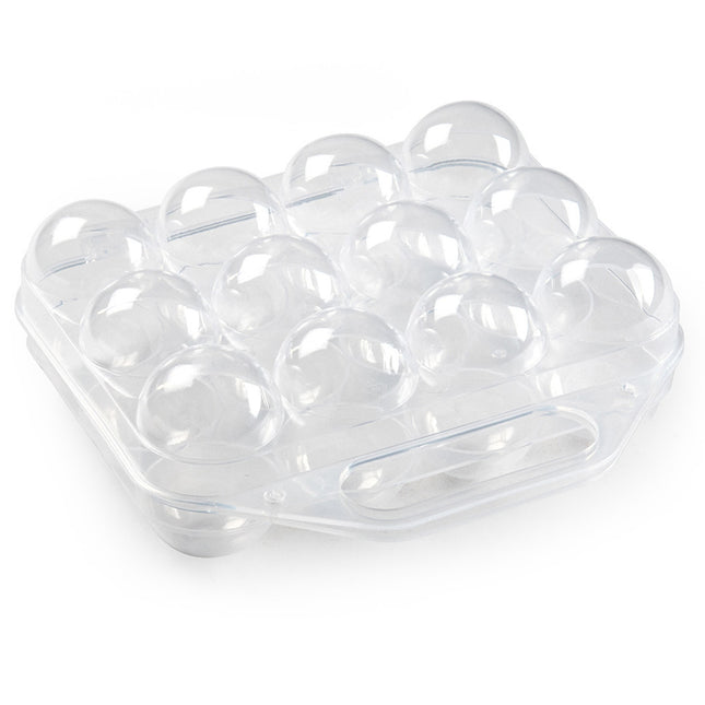 Clear egg carrier for 12 eggs and a built in handle, dishwasher safe