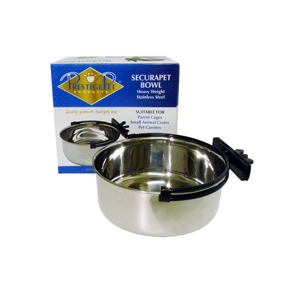 Feed Bowl stainless steel 600ml 12cm with secure clamp. Good for rabbits Guinea pigs and more