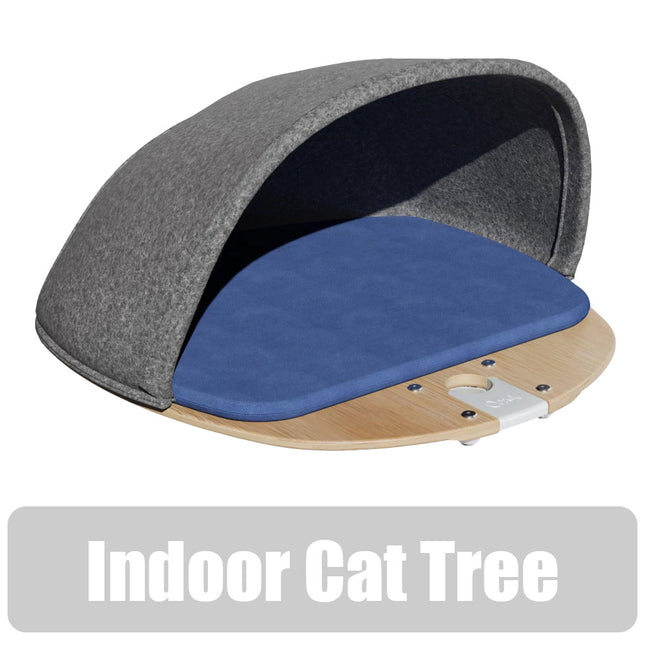 Freestyle Cat Tree Indoor Bamboo Platform with Den and Woven Blue Cushion includes bracket