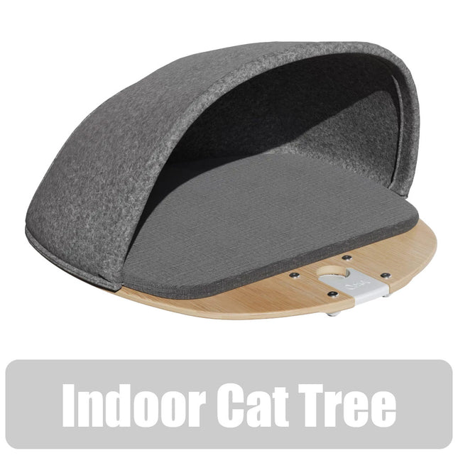 Freestyle Cat Tree Indoor Bamboo Platform with Den and Woven Grey Cushion includes bracket