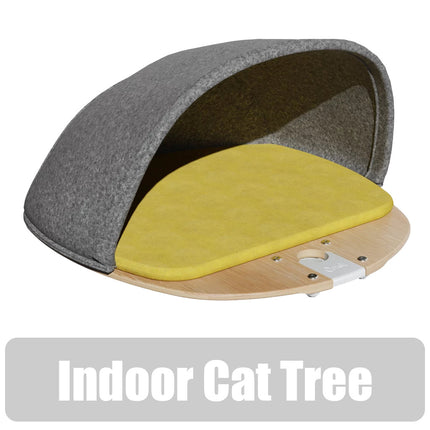 Freestyle Cat Tree Indoor Bamboo Platform with Den and Woven Yellow Cushion includes bracket