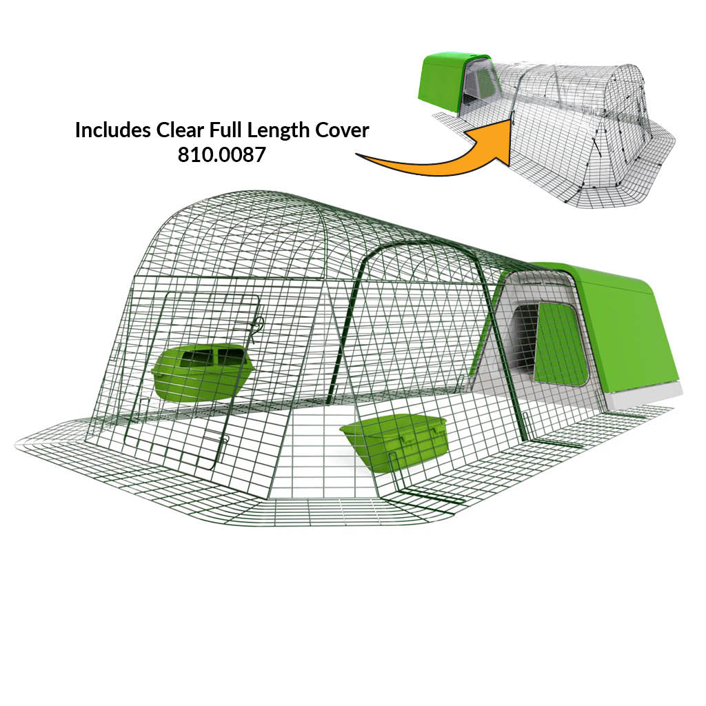 Green Eglu Go Chicken Coop with 2m Run plus clear full length cover 810-0087
