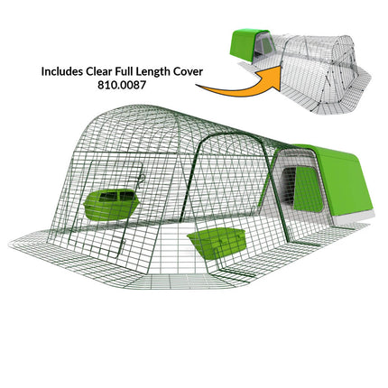 Green Eglu Go Chicken Coop with 2m Run plus clear full length cover 810-0087