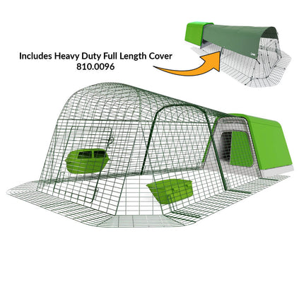 Green Eglu Go Chicken Coop with 2m Run plus heavy duty full length cover 810-0096