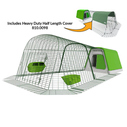 Green Eglu Go Chicken Coop with 2m Run plus heavy duty half length cover 810-0098