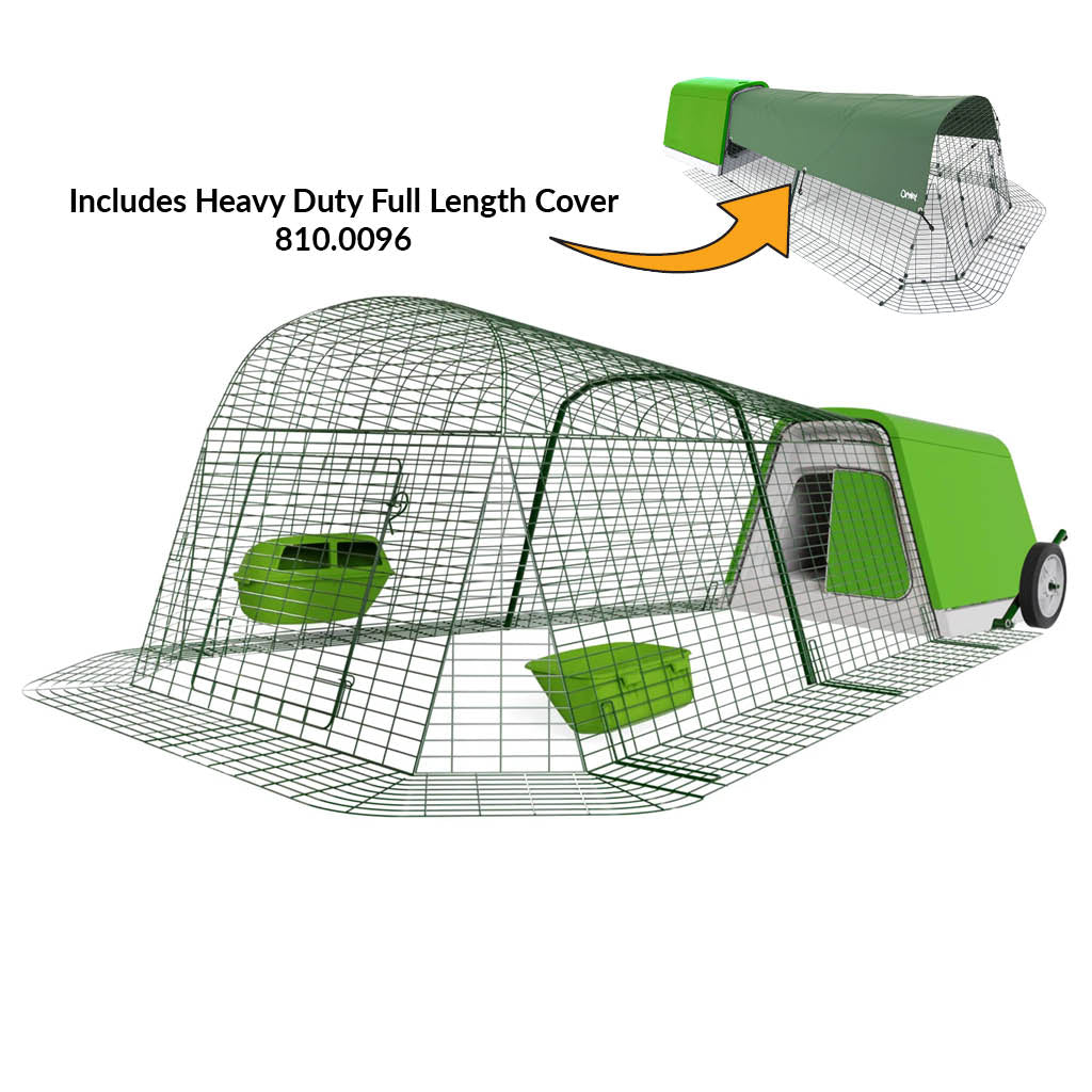 Green Eglu Go Chicken Coop with 2m Run plus wheels and heavy duty full length cover 810-0096
