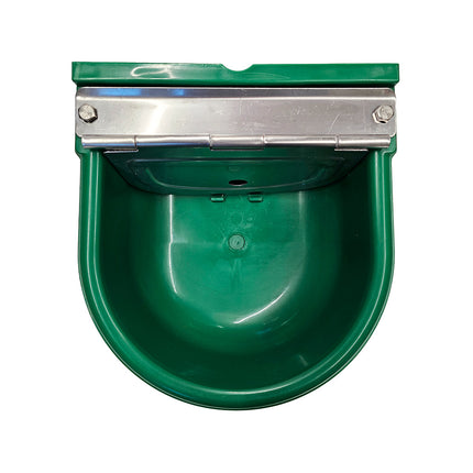 Green nylon plastic auto-fill water trough 5 litre capacity and float valve assembly top-view