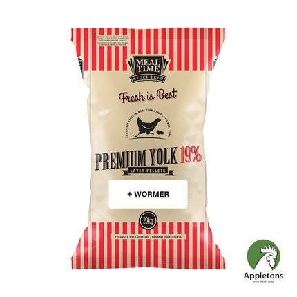 Denver Meal Time fresh is best premium yolk 19% plus wormer layer pellets 20kg