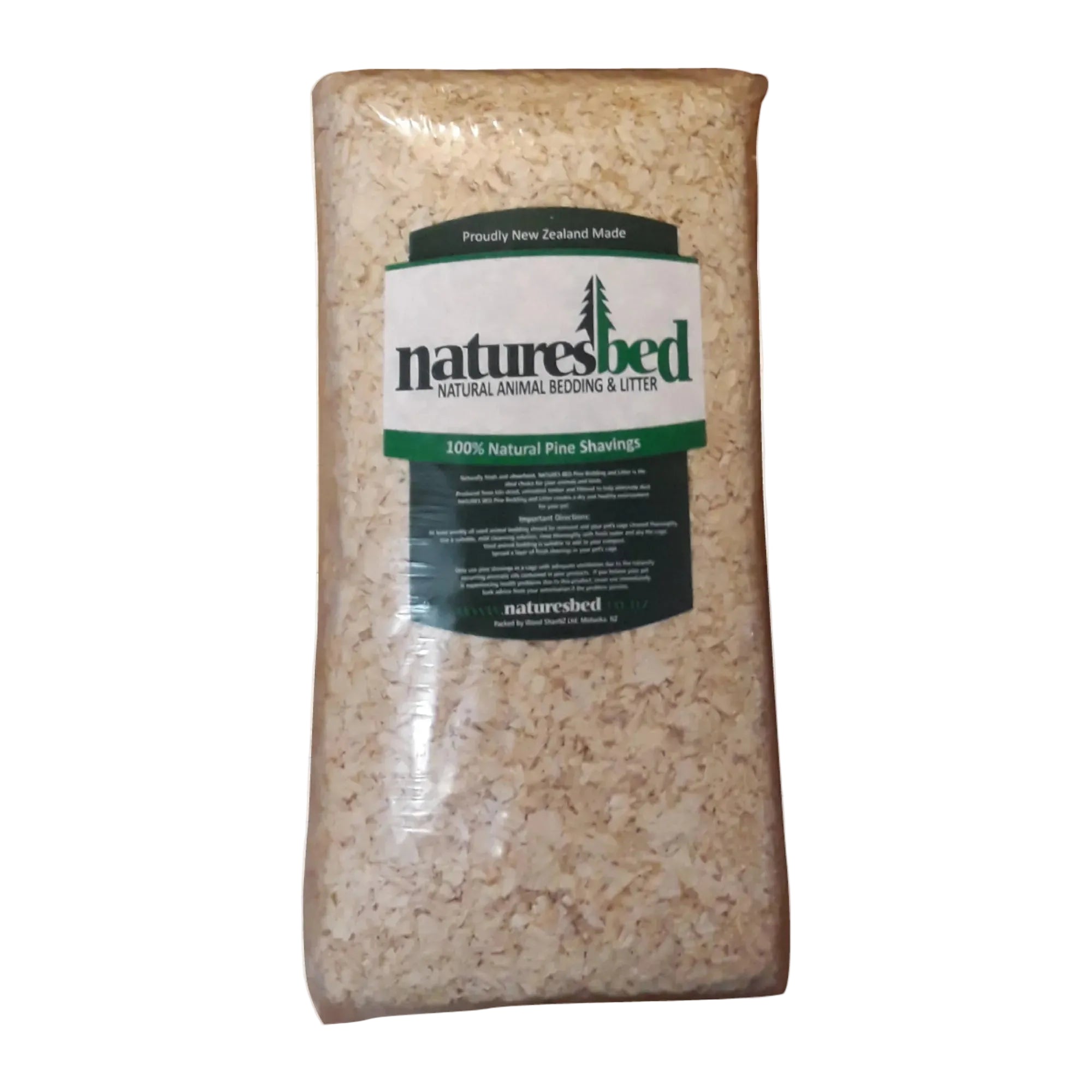 Bag of naturesbed natural animal bedding on a white background