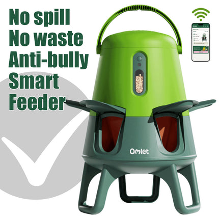 Smart no spill no waste anti-bully chicken feeder Omlet champions