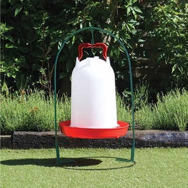 Omlet Feeder Drinker Hoop Stand in garden
